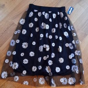 Flowy Black Skirt with Daisies